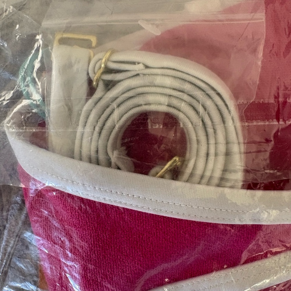 New Medium Kona Sol Pink Terry Textured Bandeau with Binding Bikini Top - Picture 6 of 11